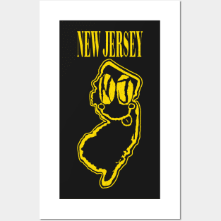 New Jersey Grunge Smiling Face Black Background Posters and Art